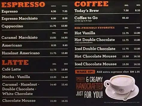 the coffee bean menu.